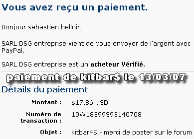 PAIEMENT DE KITBAR 17,86 $