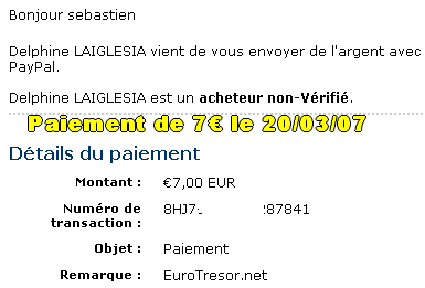 Eurotresore 7&euro; recu le 20/03/2007