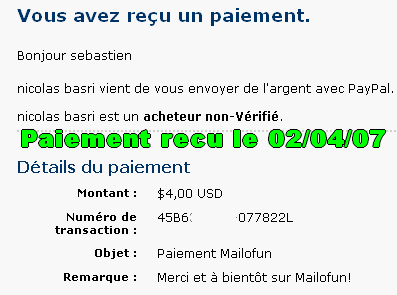 4 dollard recu tres vite MERCI