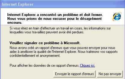 ie a rencontré un problème et doit fermer